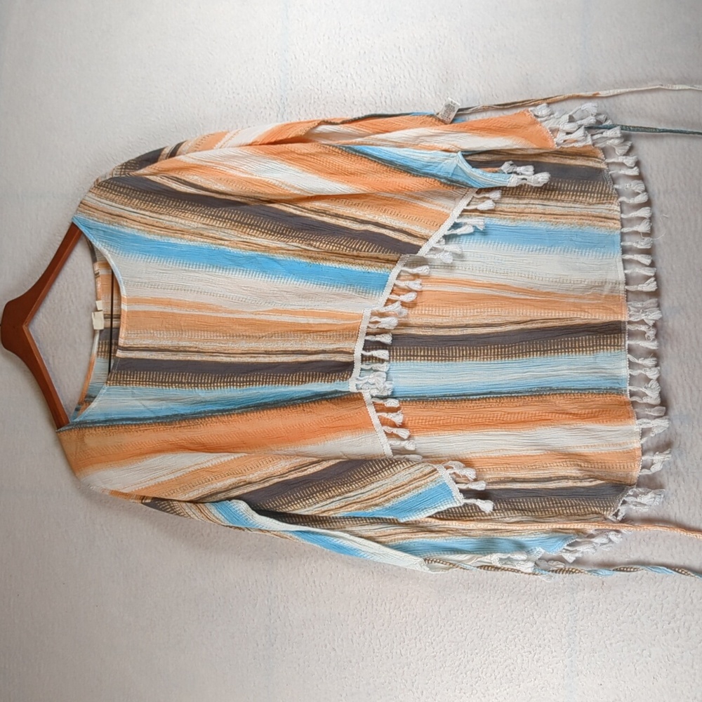 LAGACI Boho Asymmetrical Fringe Womens Swim Cover Size S